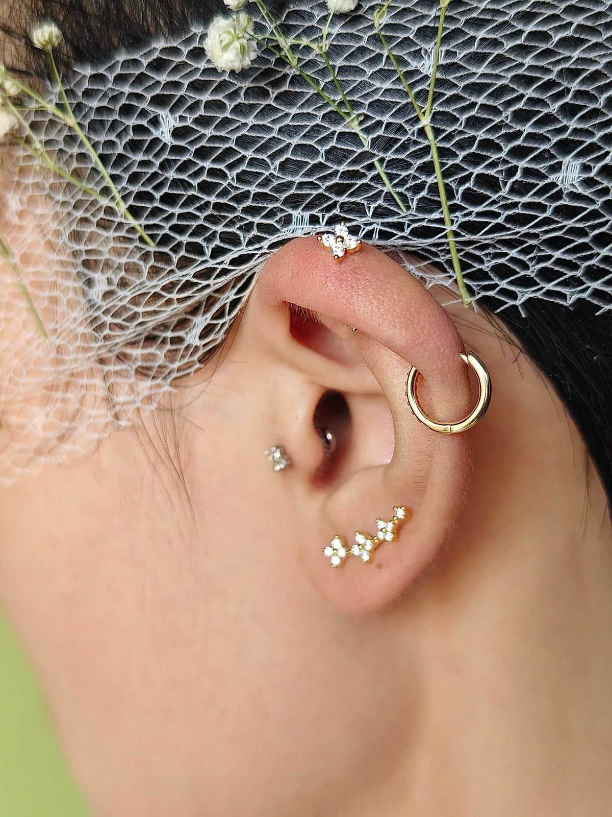 Gold-plated 925 sterling silver Floral Curve Flatback Earring