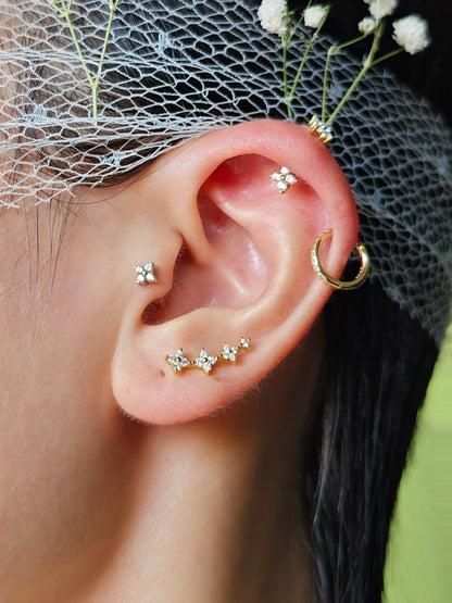 Gold-plated 925 sterling silver Floral Curve Flatback Earring