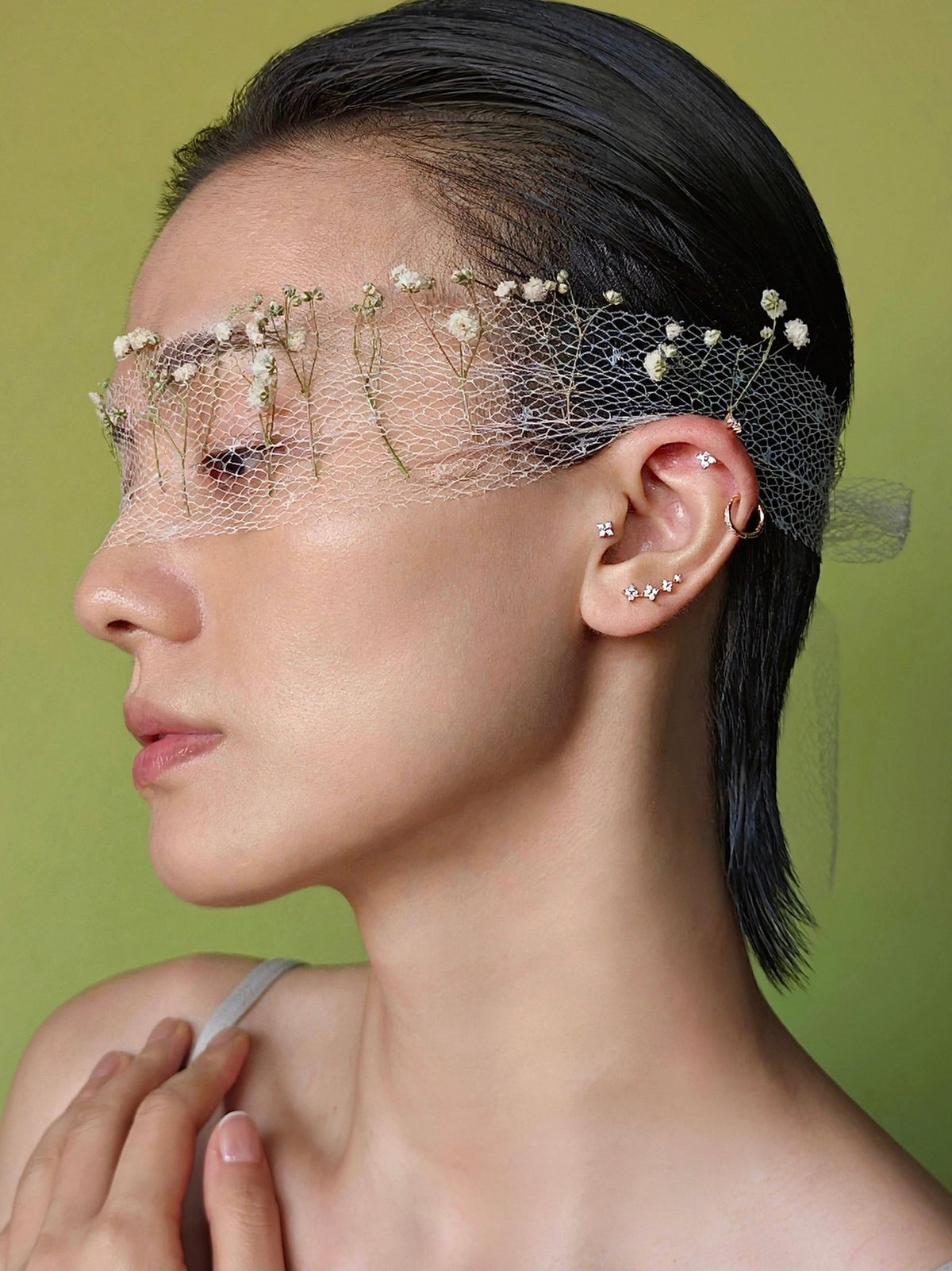 Gold-plated 925 sterling silver Floral Curve Flatback Earring
