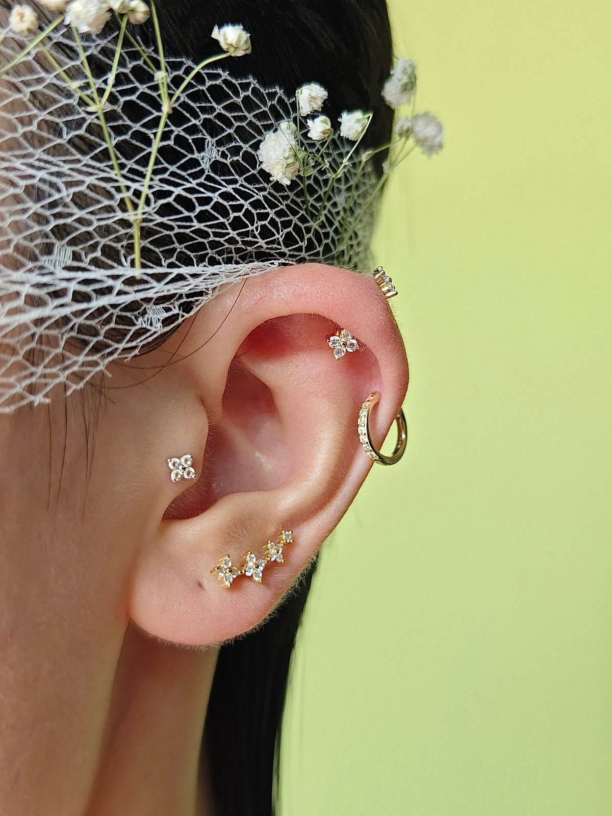 Gold-plated 925 sterling silver Floral Curve Flatback Earring