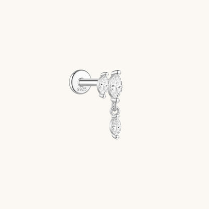 Gold-plated 925 sterling silver Marquise CZ Dangle Flatback Earring Silver