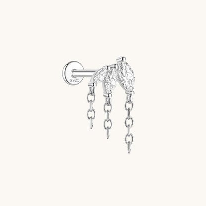 Gold-plated 925 sterling silver Marquise CZ Tassel Flatback Earring Silver