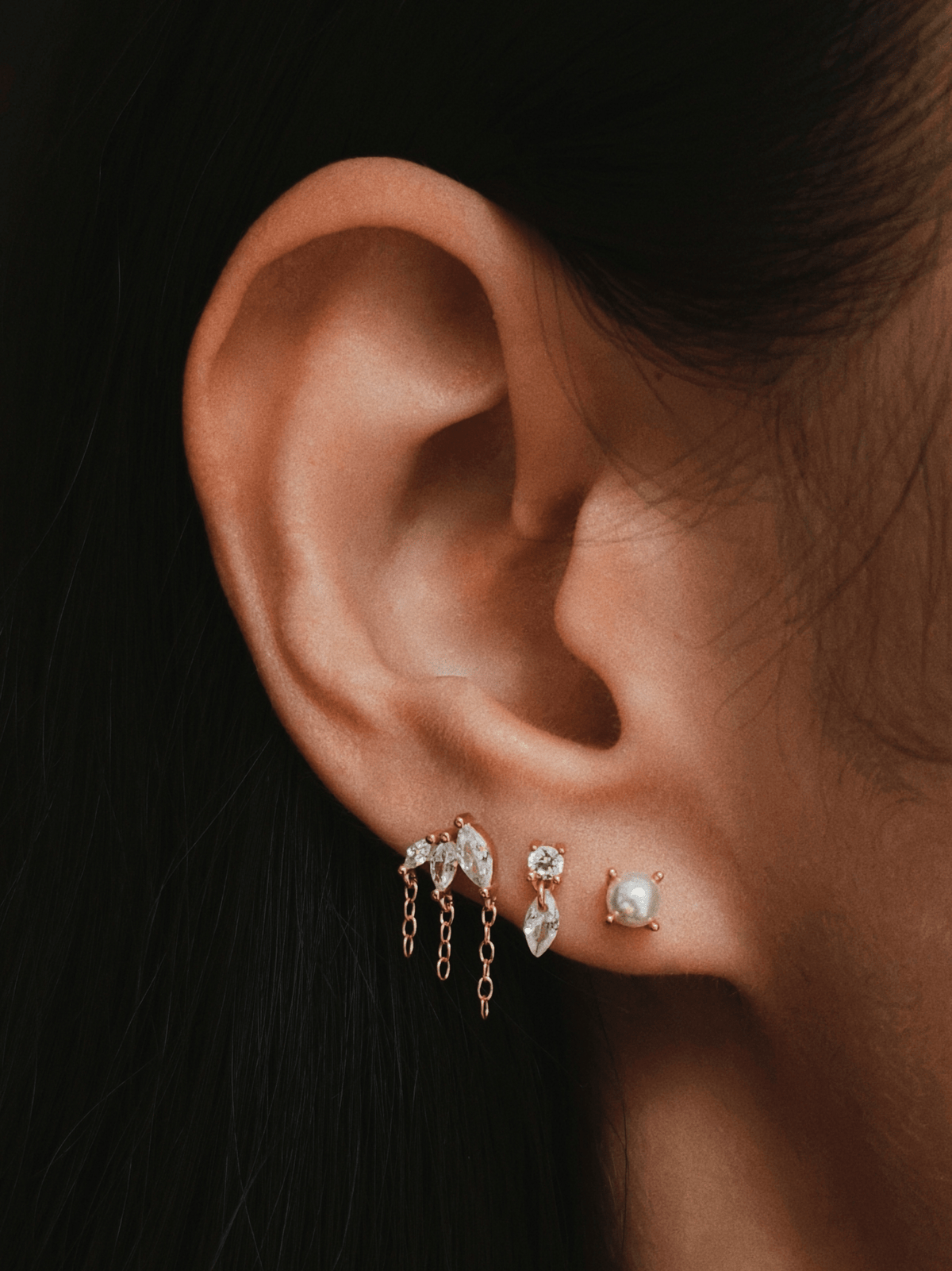 Gold-plated 925 sterling silver CZ Dangle Flatback Earring