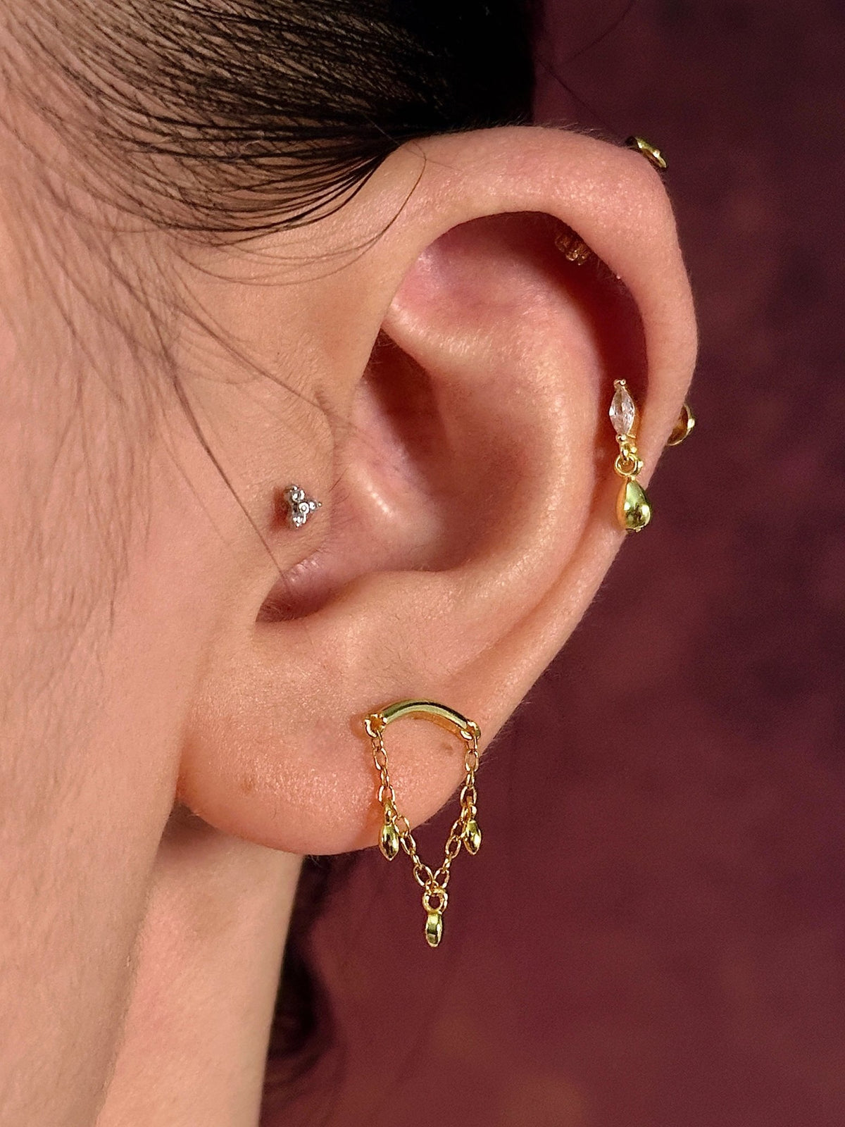 Gold-plated 925 sterling silver Marquise CZ Teardrop Dangle Flatback Earring