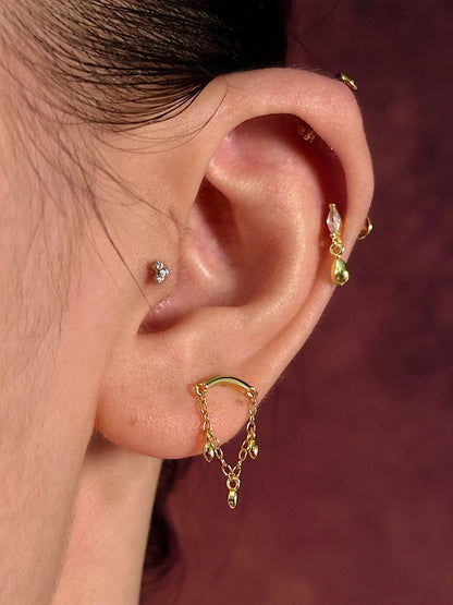 Gold-plated 925 sterling silver Marquise CZ Teardrop Dangle Flatback Earring