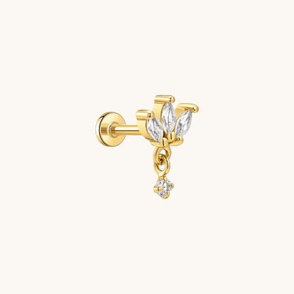 Gold-plated 925 sterling silver Marquise Dangle Flatback Earring Gold