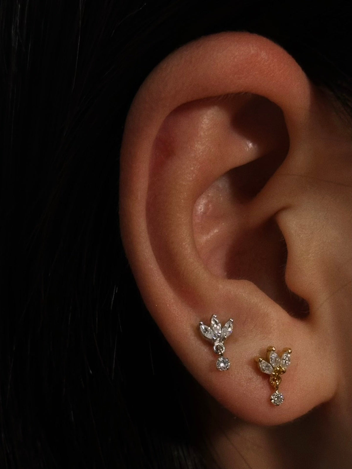 Gold-plated 925 sterling silver Marquise Dangle Flatback Earring