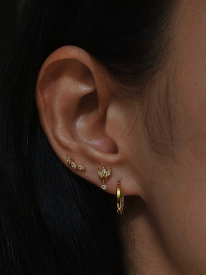 Gold-plated 925 sterling silver Three Leaves Curve Flatback Earring