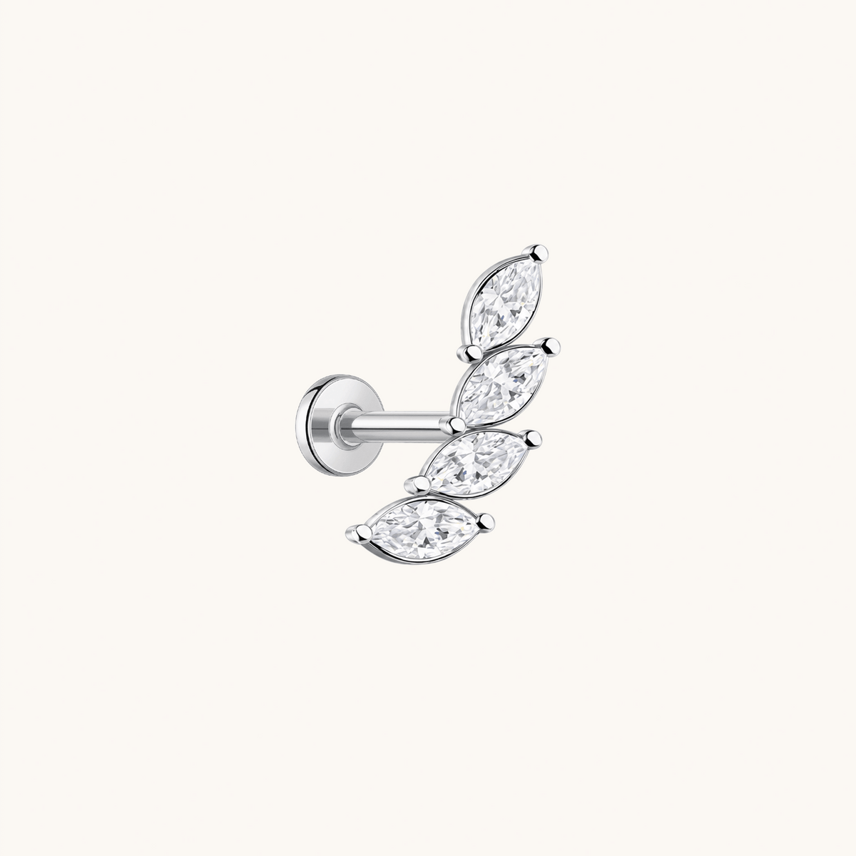 Gold-plated 925 sterling silver Marquise Laurel Flatback Earring Silver