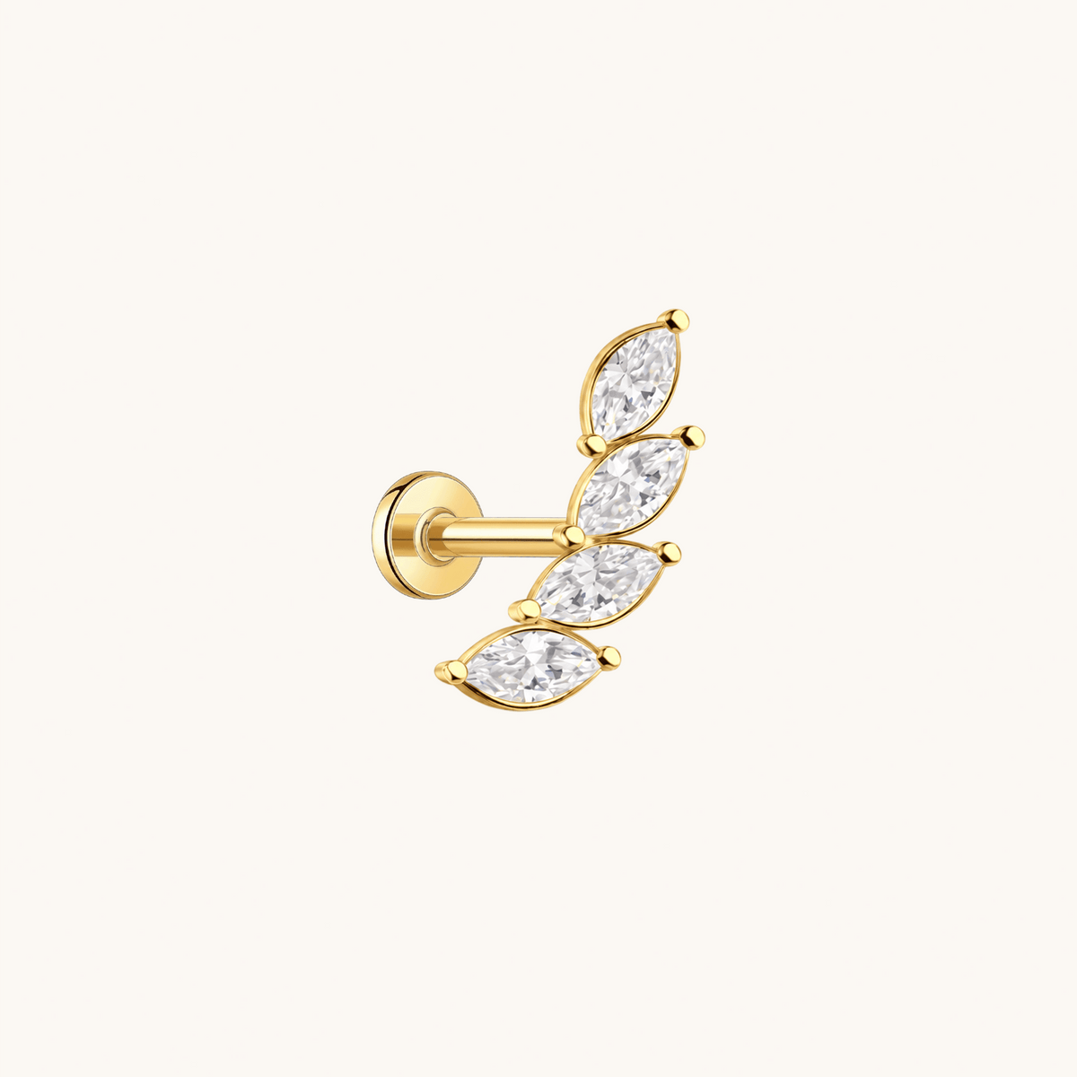 Gold-plated 925 sterling silver Marquise Laurel Flatback Earring Gold