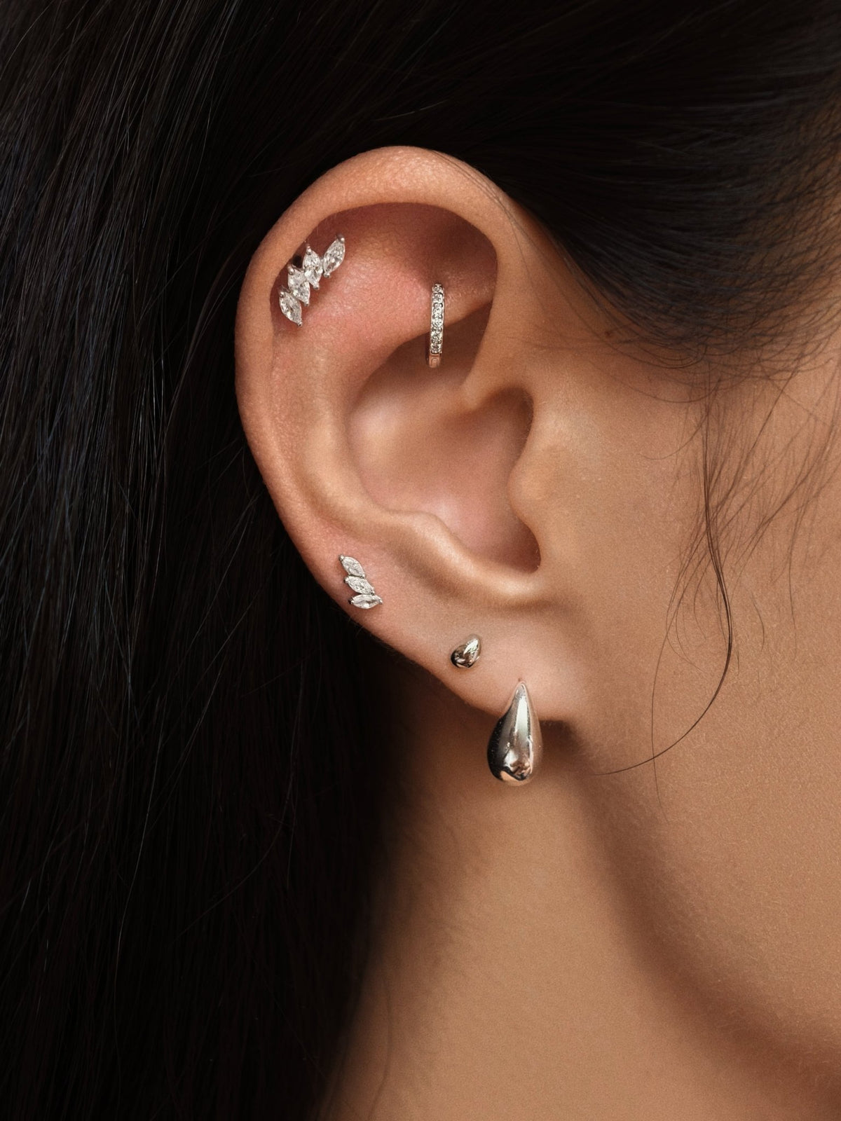 Gold-plated 925 sterling silver Marquise Laurel Flatback Earring