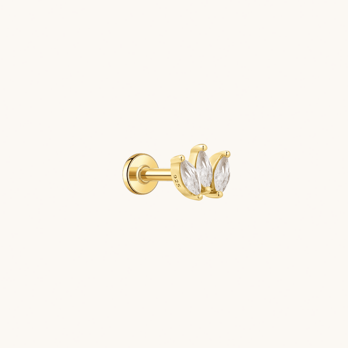Gold-plated 925 sterling silver Marquise Trio Flatback Earring Gold