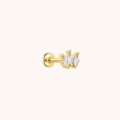 Gold-plated 925 sterling silver Marquise Trio Flatback Earring Gold