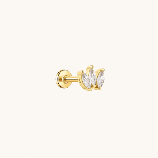 Gold-plated 925 sterling silver Marquise Trio Flatback Earring Gold