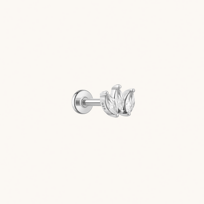 Gold-plated 925 sterling silver Marquise Trio Flatback Earring Silver
