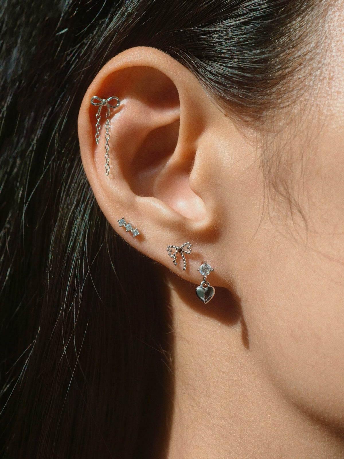 Gold-plated 925 sterling silver Dainty Bow Chain Flatback Earring