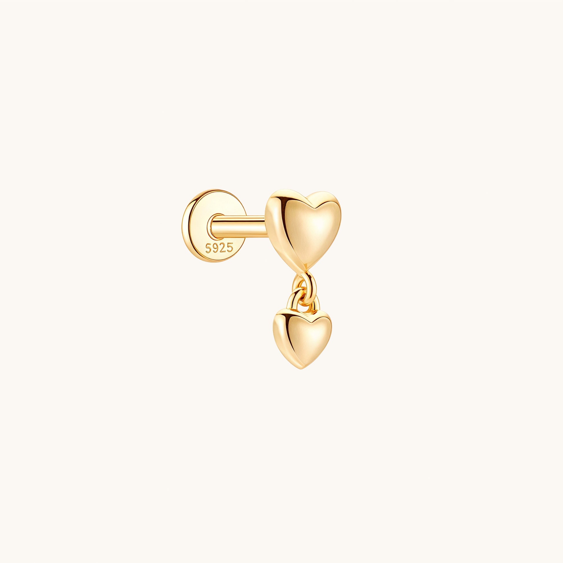 Gold-plated 925 sterling silver Dangle Heart Flatback Earring 8mm