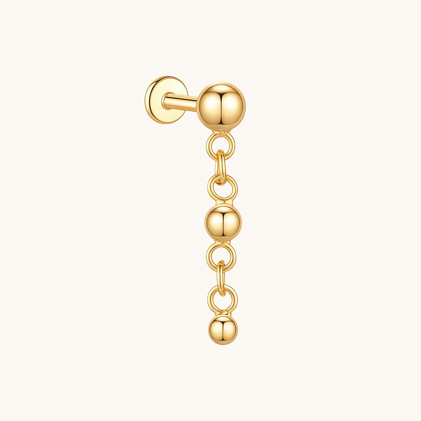 Gold-plated 925 sterling silver Ball Chain Flatback Earring 8mm