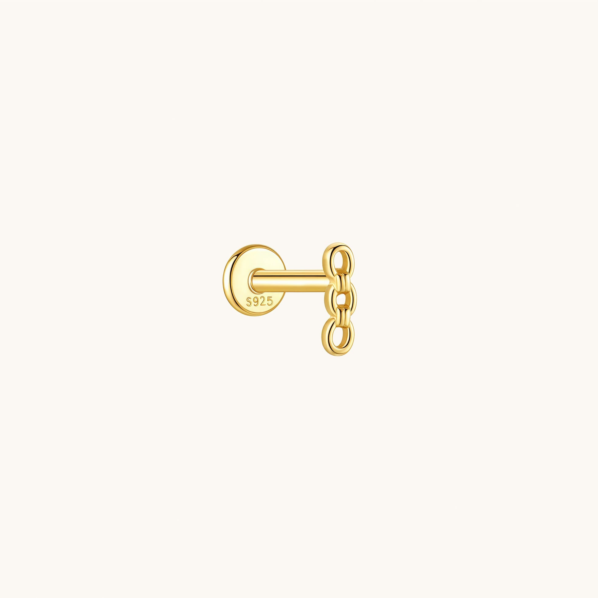 Gold-plated 925 sterling silver Mini Link Chain Flatback Earring 8mm