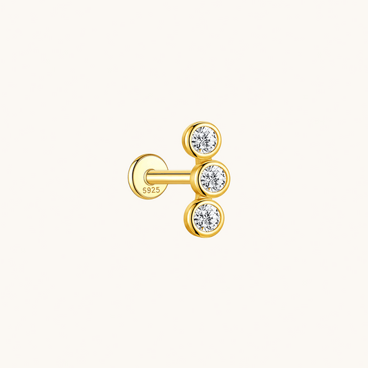 Gold-plated 925 sterling silver Moissanite Bezel Curve Flatback Earring Gold
