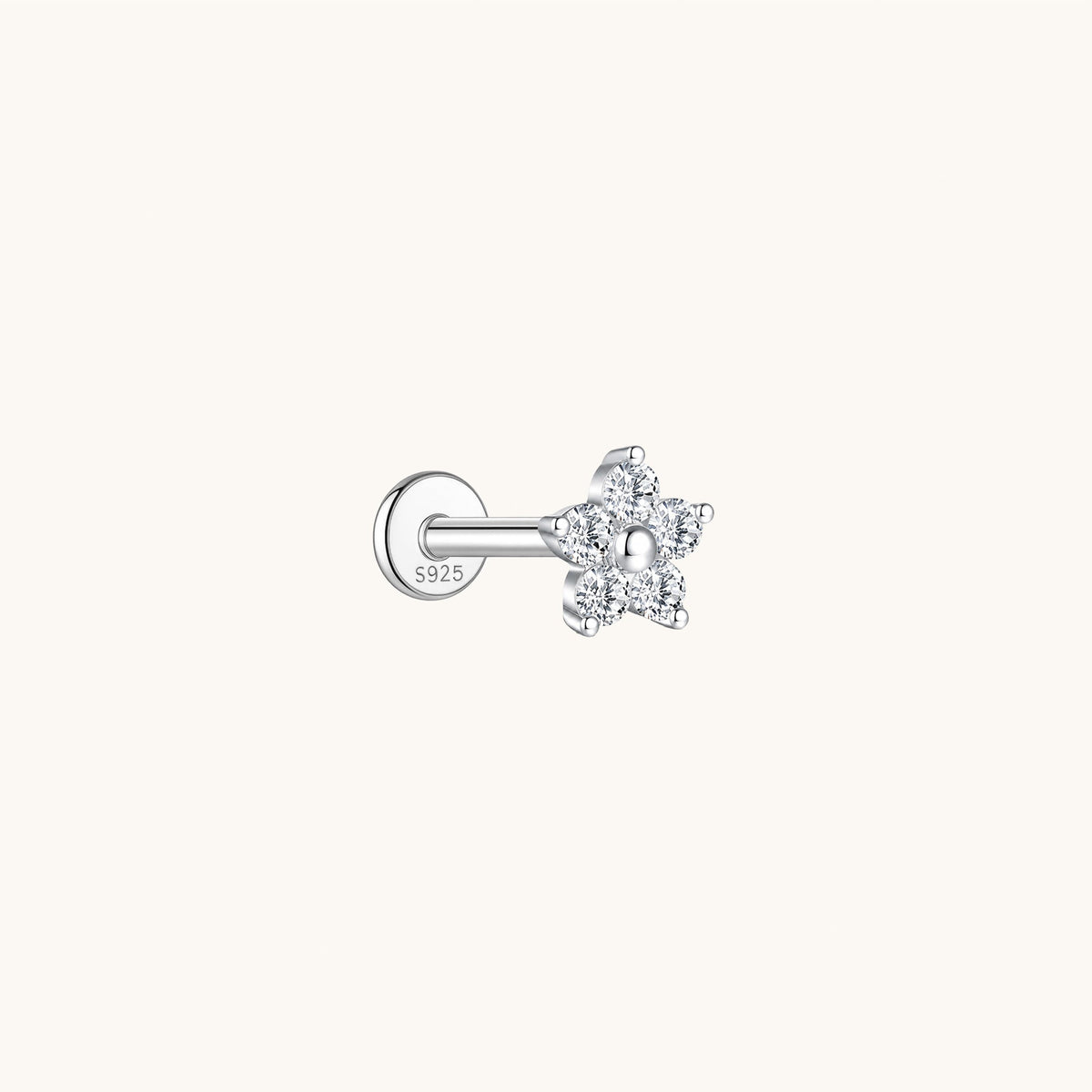 Gold-plated 925 sterling silver Moissanite Mume Bloom Flatback Earring Silver