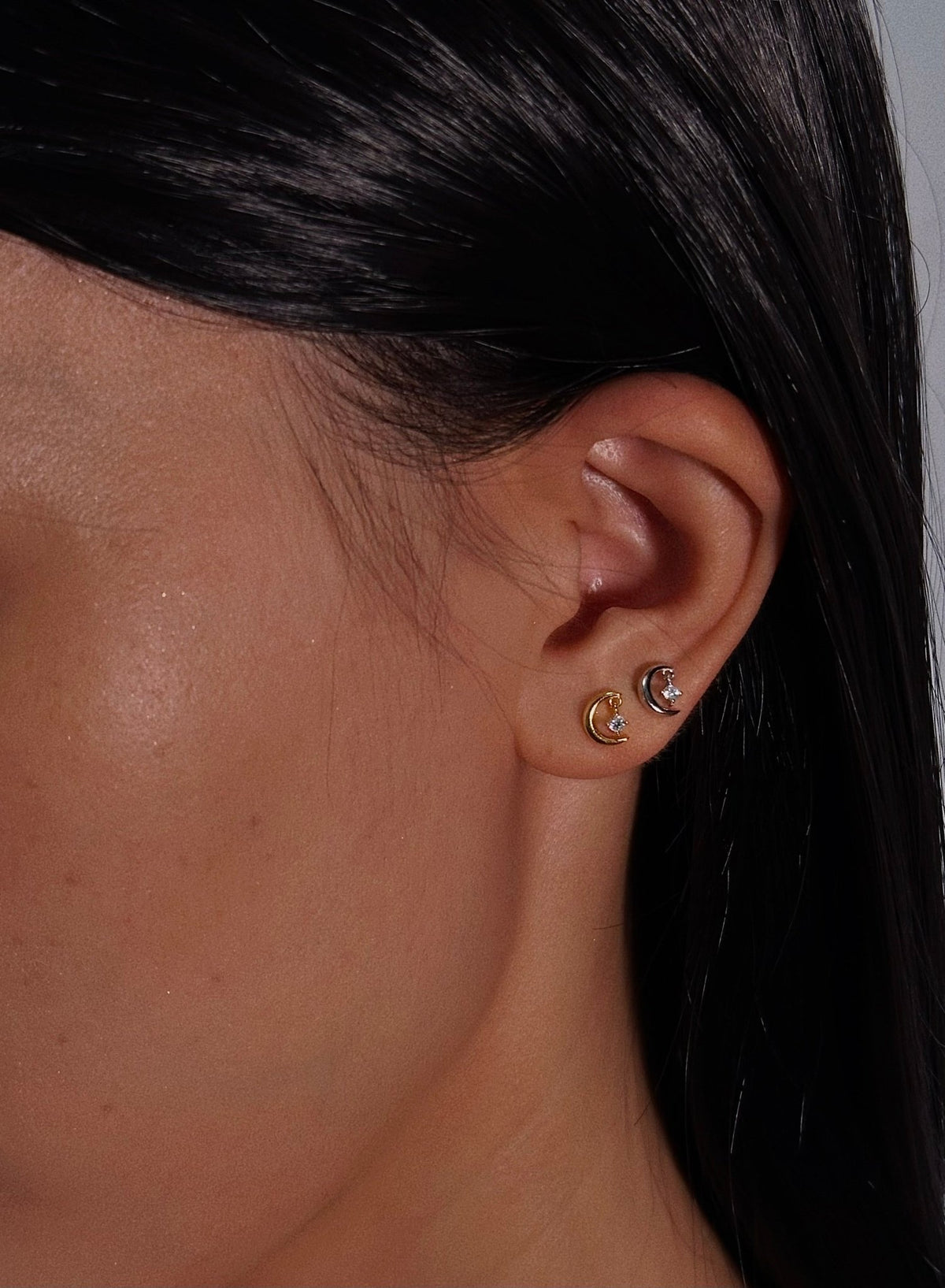 Gold-plated 925 sterling silver Moon Dangle Star Flatback Earring