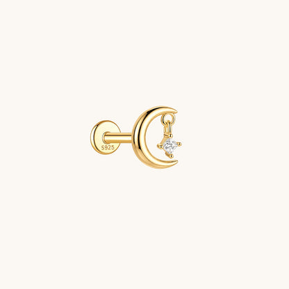 Gold-plated 925 sterling silver Moon Dangle Star Flatback Earring Gold