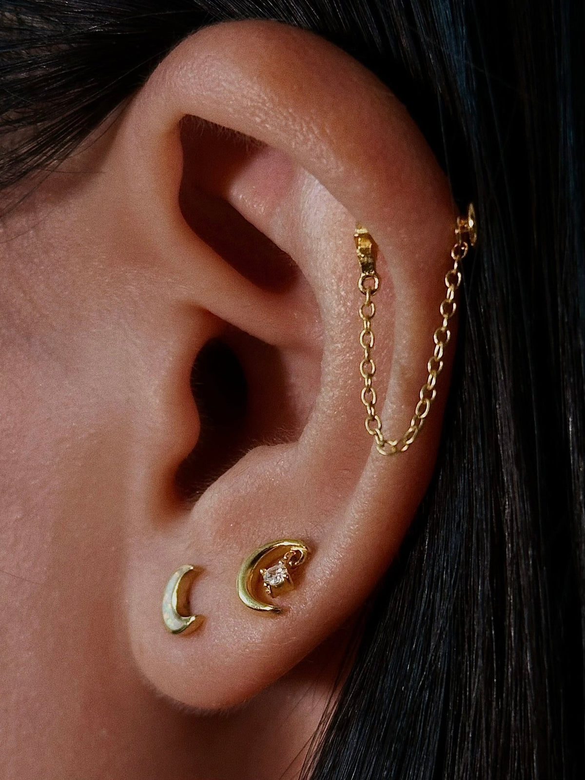 Gold-plated 925 sterling silver Moon Dangle Star Flatback Earring