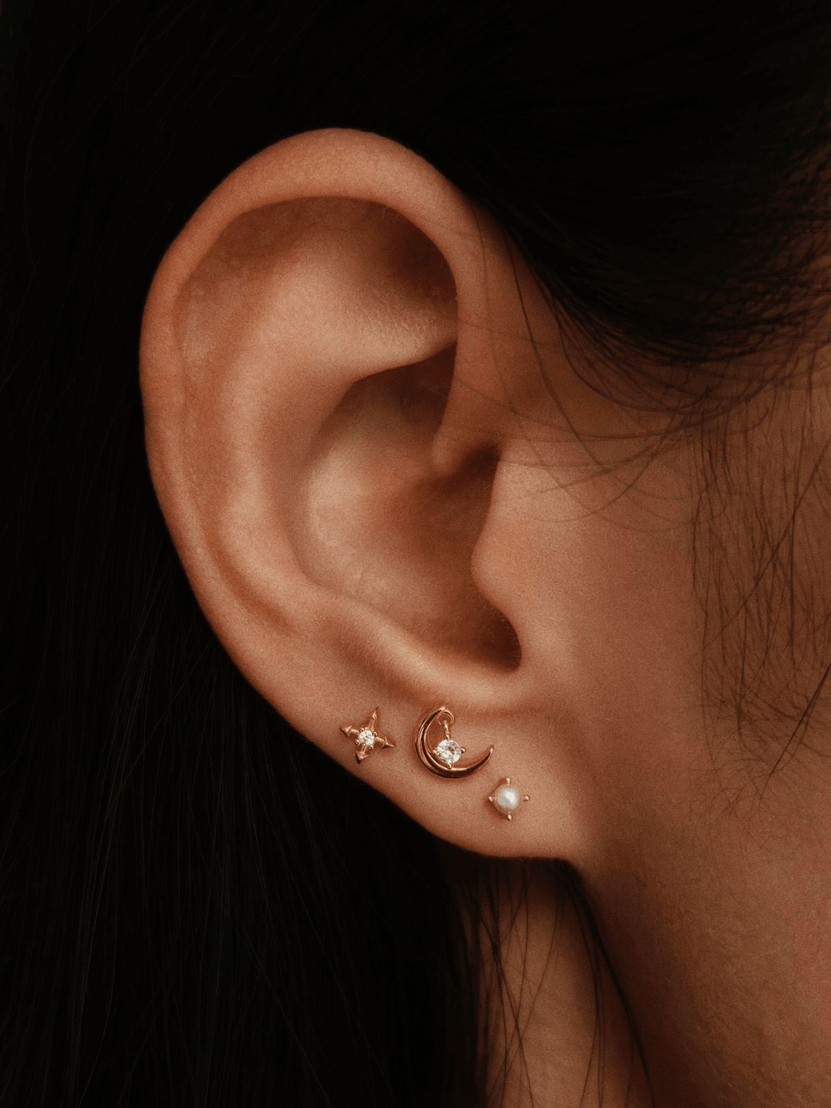 Gold-plated 925 sterling silver Moon Dangle Star Flatback Earring