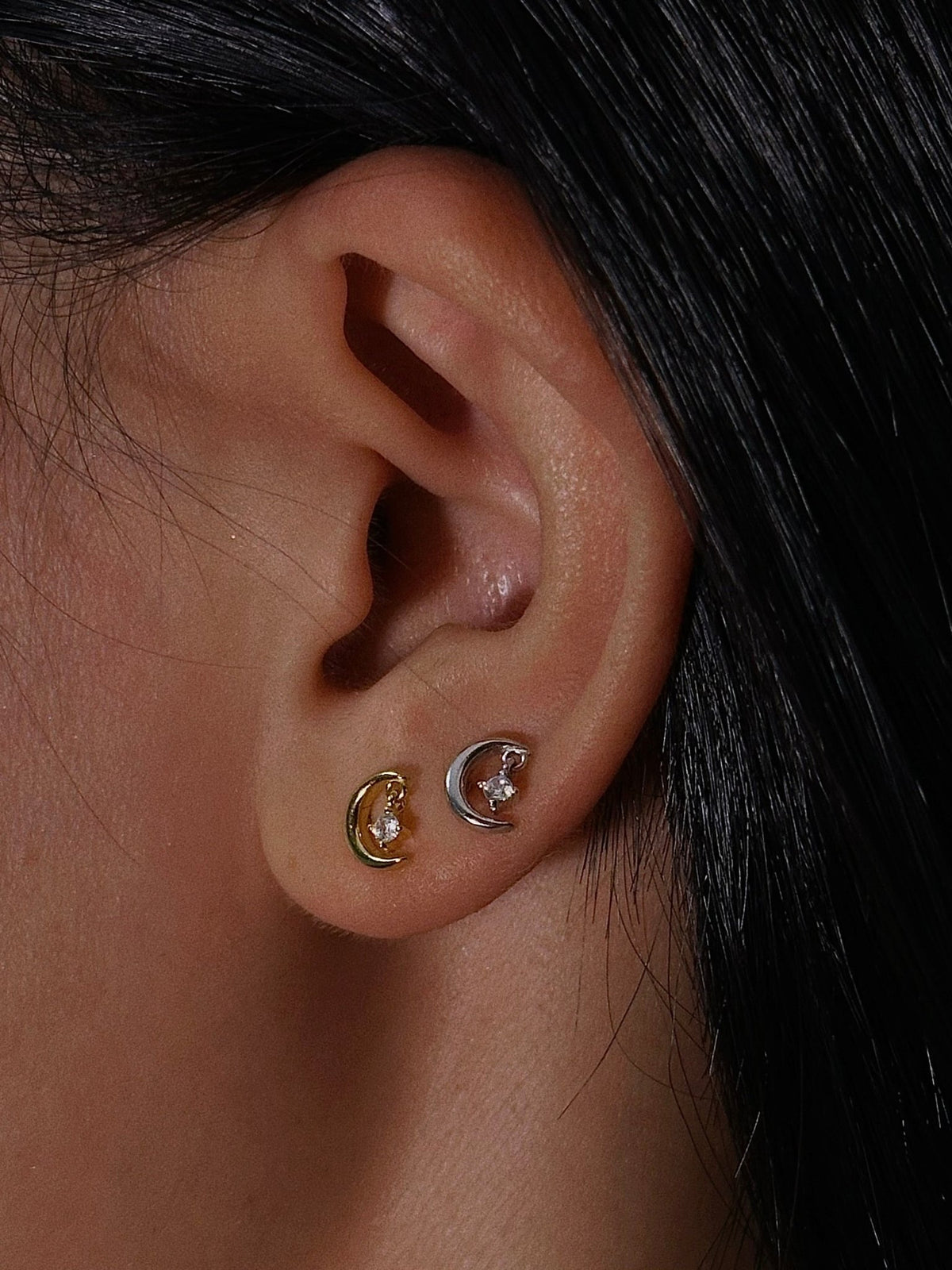 Gold-plated 925 sterling silver Moon Dangle Star Flatback Earring