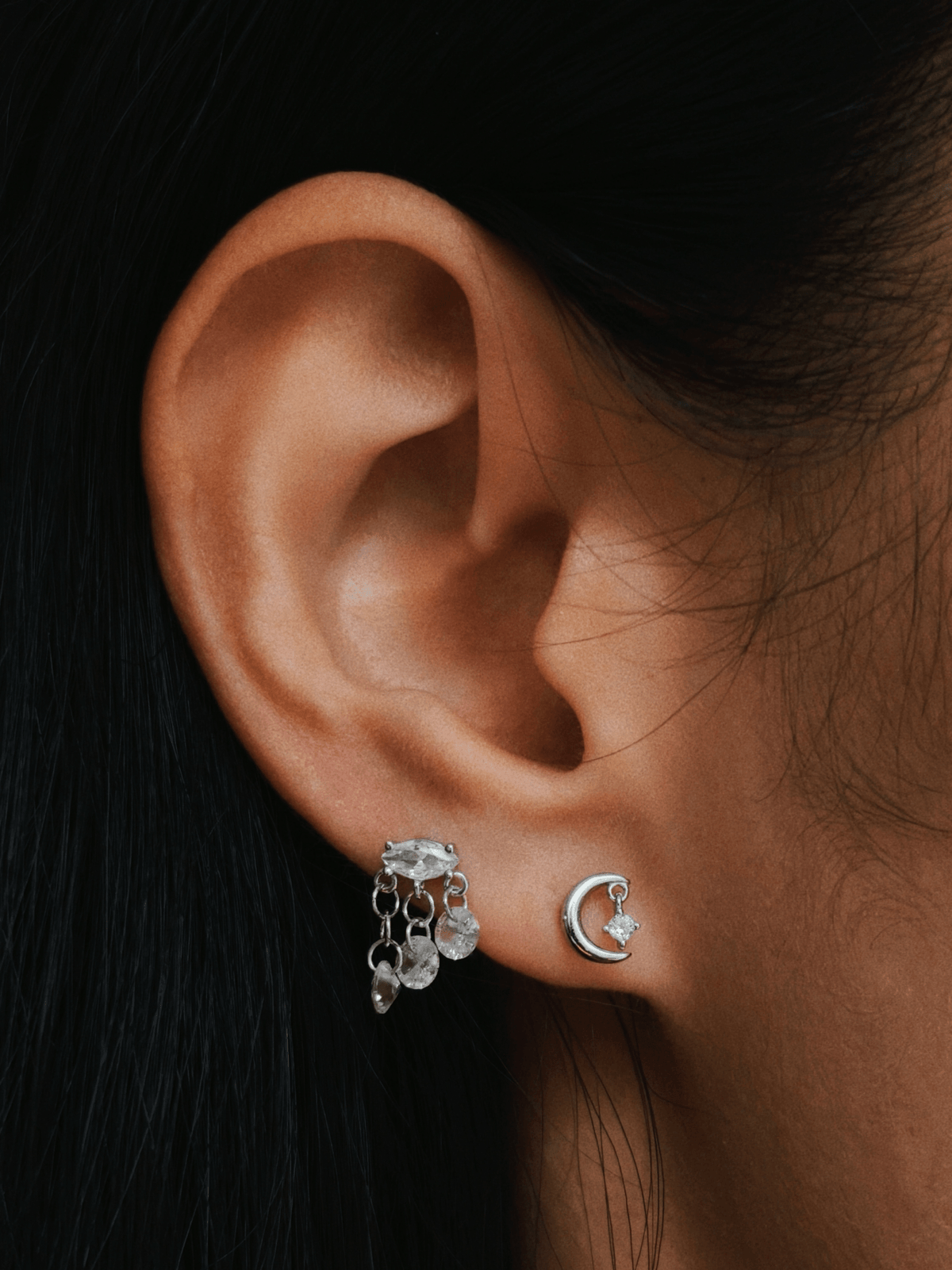 Gold-plated 925 sterling silver CZ Tassel Chain Flatback Earring