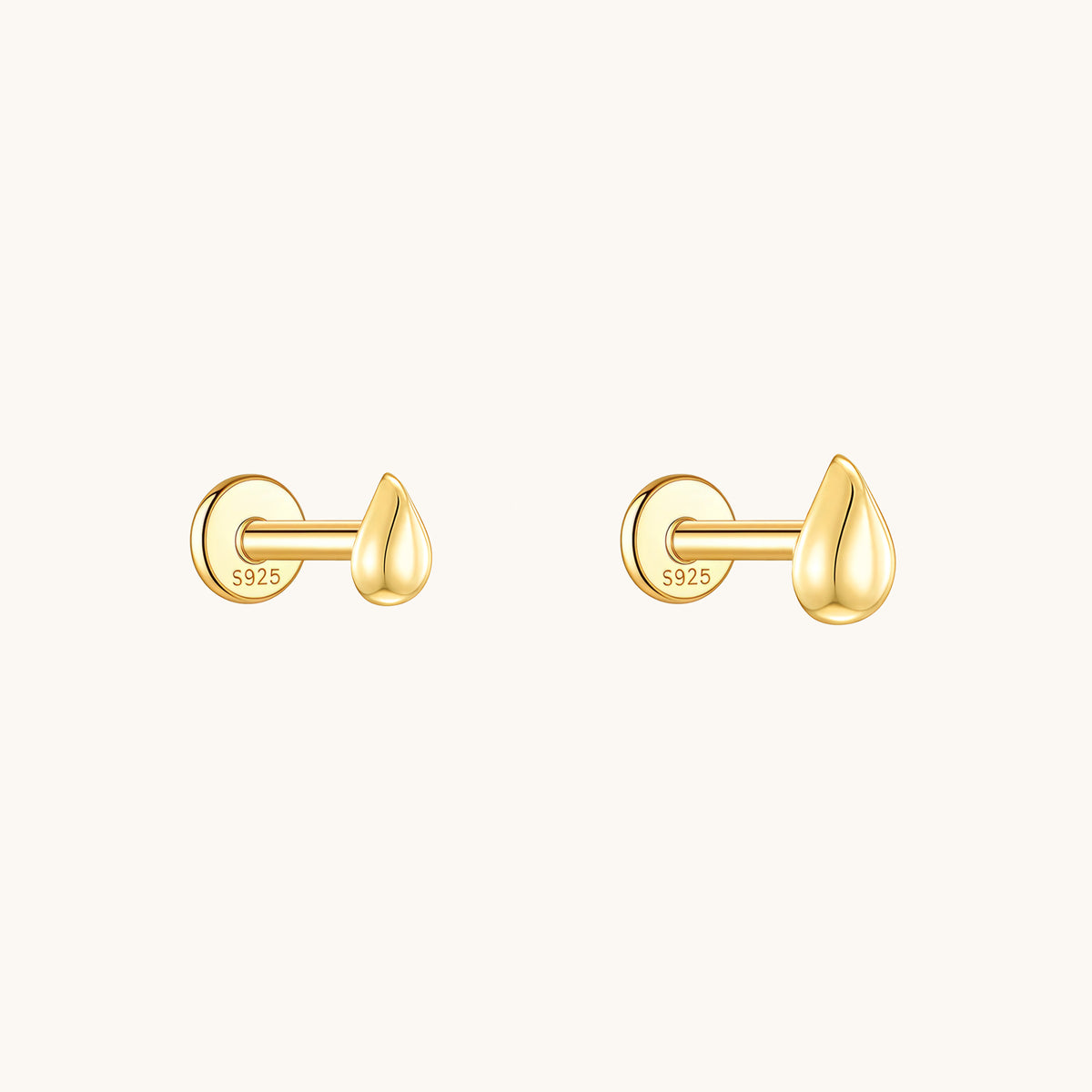 Gold-plated 925 sterling silver Teardrop Flatback Earring