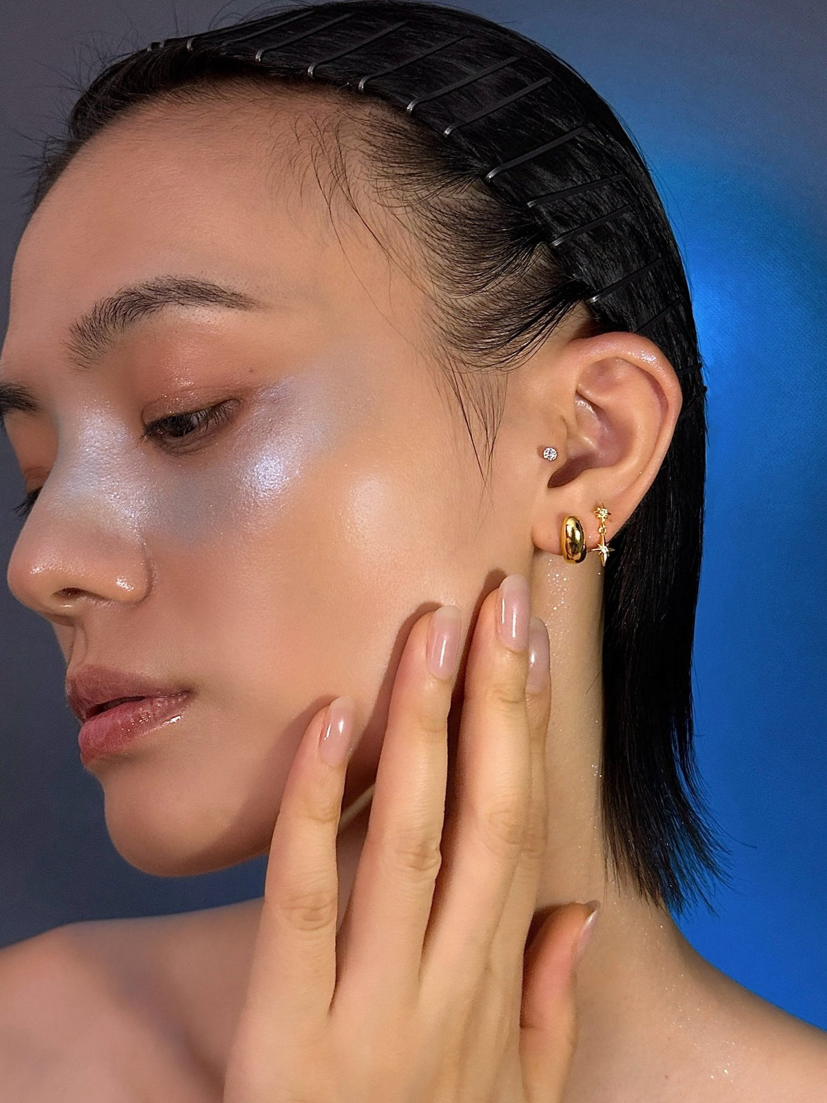 Gold-plated 925 sterling silver North Star Dangle Flatback Earring