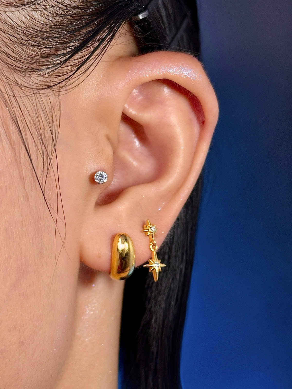 Gold-plated 925 sterling silver North Star Dangle Flatback Earring