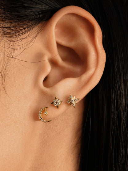 Gold-plated 925 sterling silver Star-Chaser Moon Flatback Earring