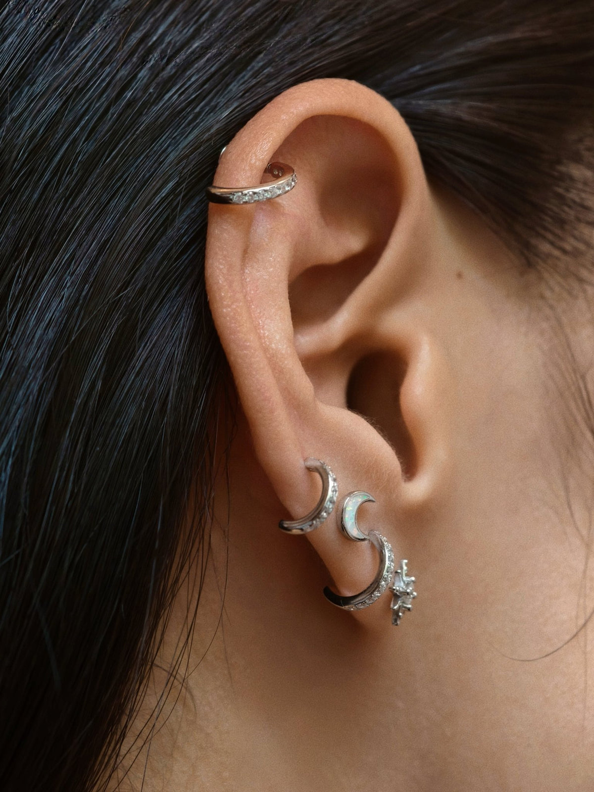 Gold-plated 925 sterling silver Opal Moon Flatback Earring