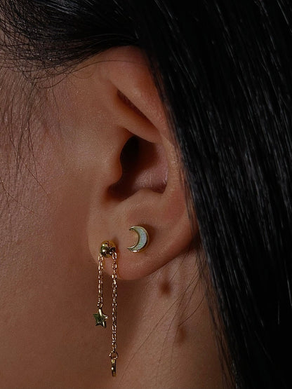 Gold-plated 925 sterling silver Opal Moon Flatback Earring