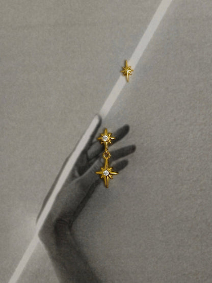 Gold-plated 925 sterling silver North Star Dangle Flatback Earring