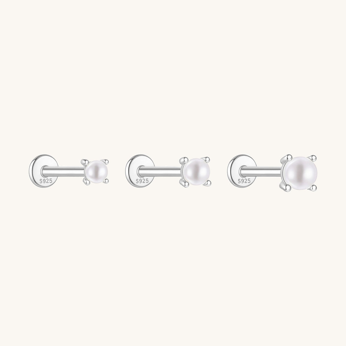 Gold-plated 925 sterling silver Pearl Flatback Earring Silver