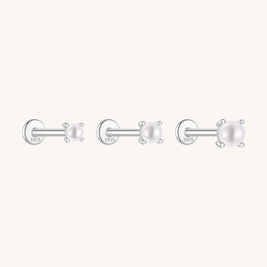 Gold-plated 925 sterling silver Pearl Flatback Earring Silver