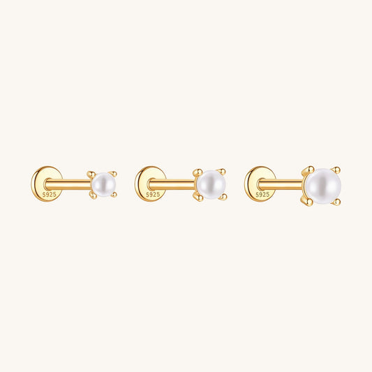 Gold-plated 925 sterling silver Pearl Flatback Earring Gold