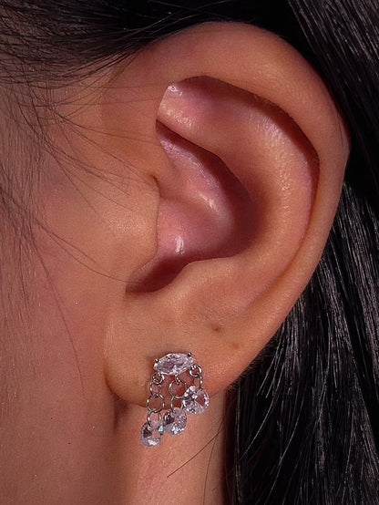 CZ Tassel Chain Flatback Earring