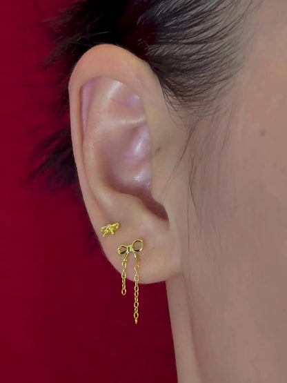 Dainty Bow Chain Flatback Earring