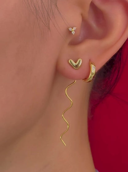 Bezel Heart Huggie Hoops