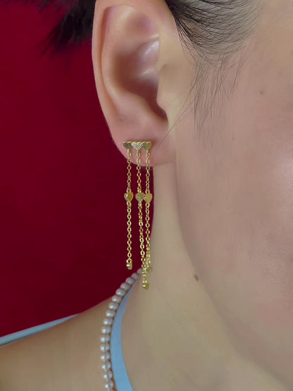 Tassel Heart Chain Stud Earrings