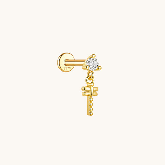 Gold-plated 925 sterling silver Dangle Dragonfly Flatback Earring 8mm