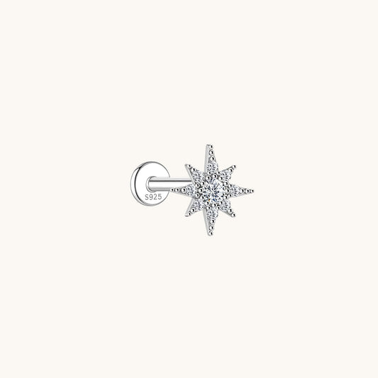 Gold-plated 925 sterling silver Radiant Compass Moissanite Flatback Earring Silver