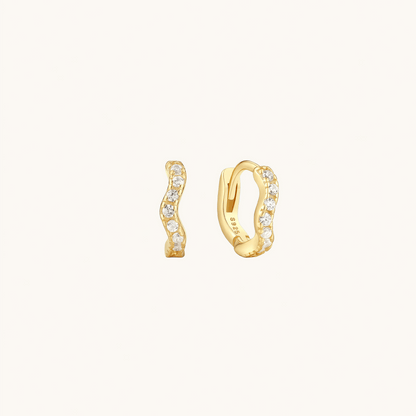 Gold-plated 925 sterling silver Ripple Pavé Clicker Hoops Gold 8mm