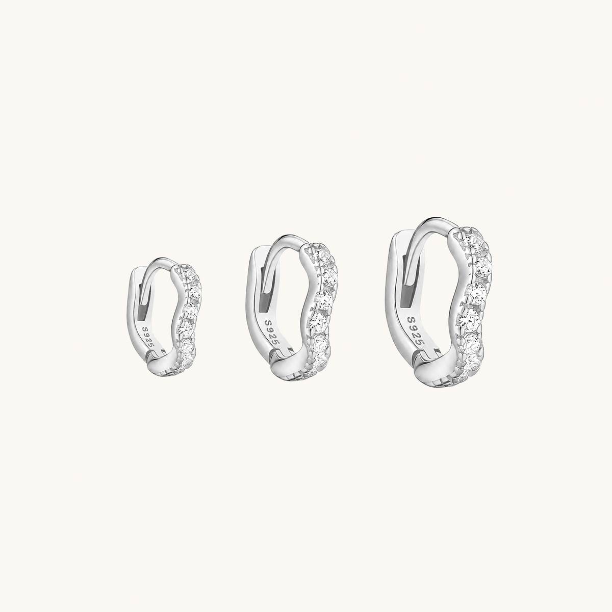 Gold-plated 925 sterling silver Ripple Pavé Clicker Hoops