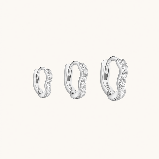Gold-plated 925 sterling silver Ripple Pavé Clicker Hoops